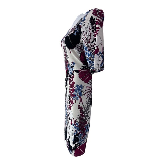 Monroe & Main Career Office Casual Brunch Red Black Blue White Floral Knit Dress - Picture 7 of 15